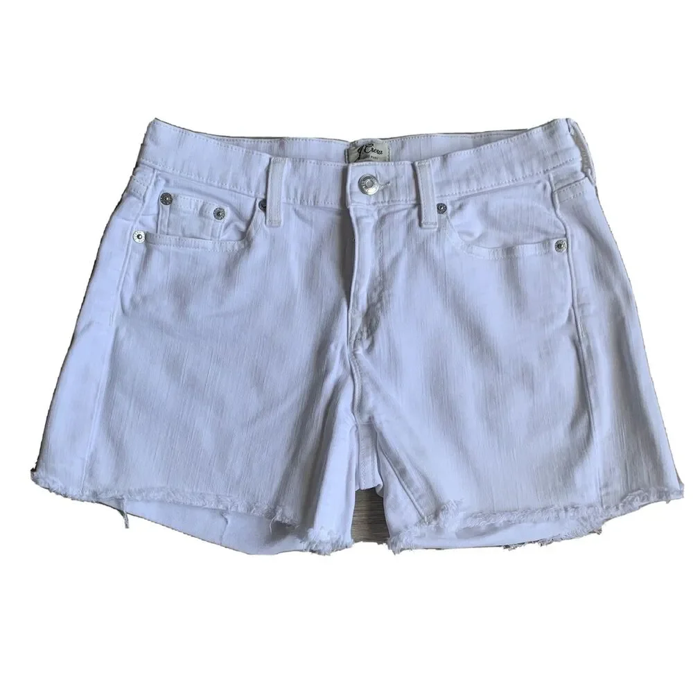 JCrew White Cutoff Denim Jean Shorts Size 25 Stretch Distressed
